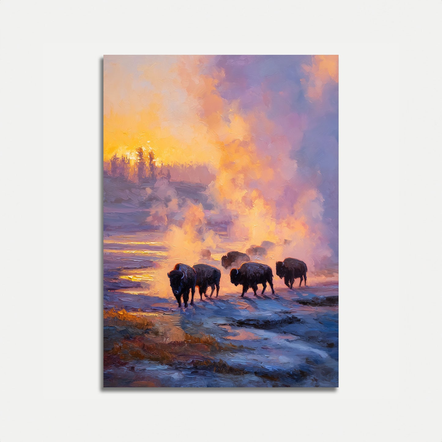 Bison Herd in Geysers Poster