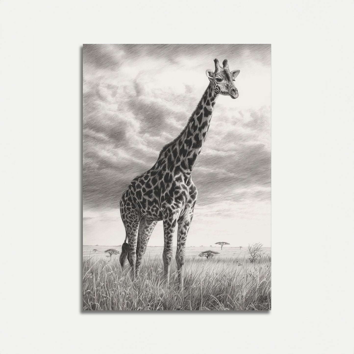 Póster de la majestuosa jirafa de la sabana