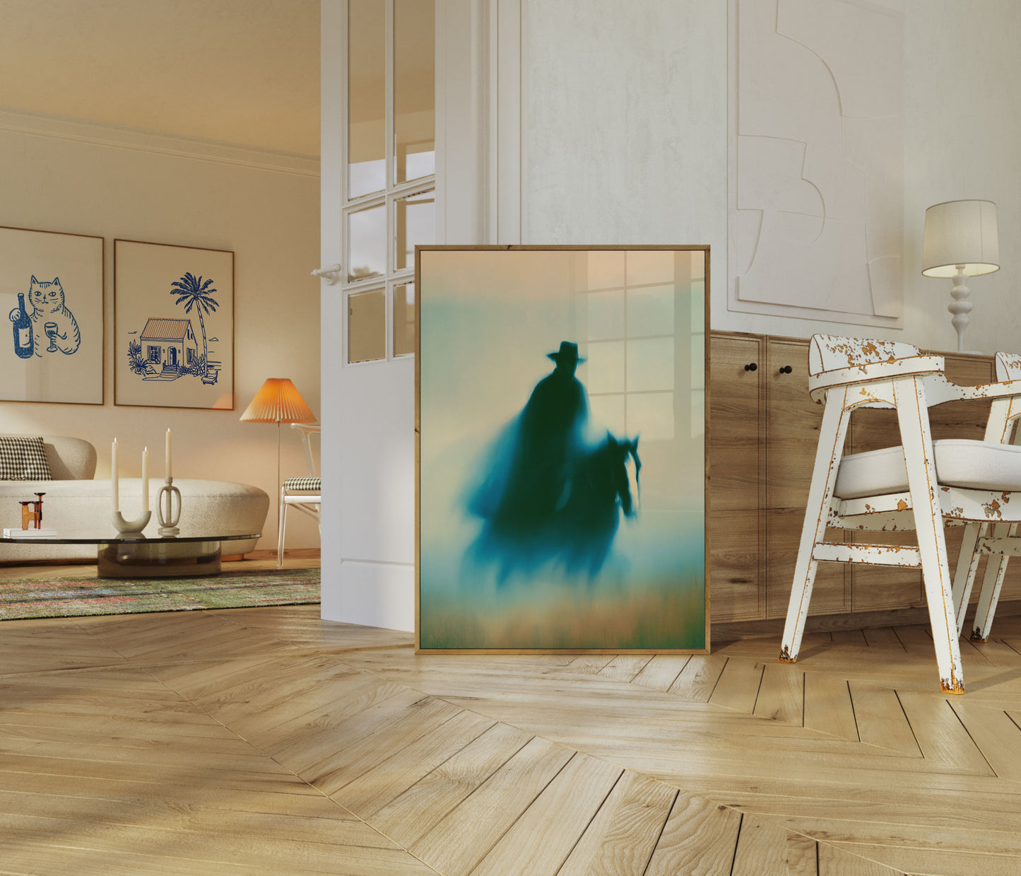 Cowboy rir gjennom tåke-plakat