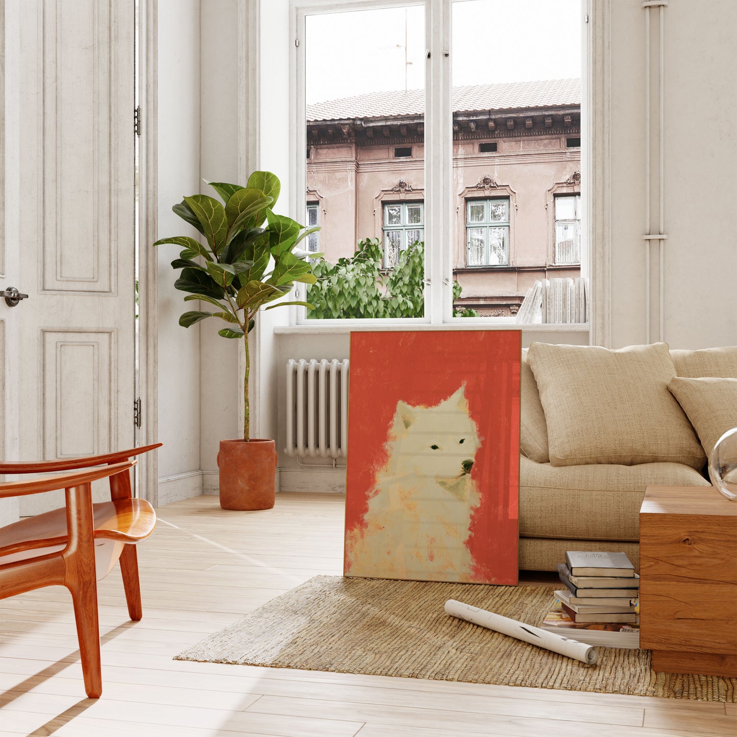White Wolf Against Red Poster