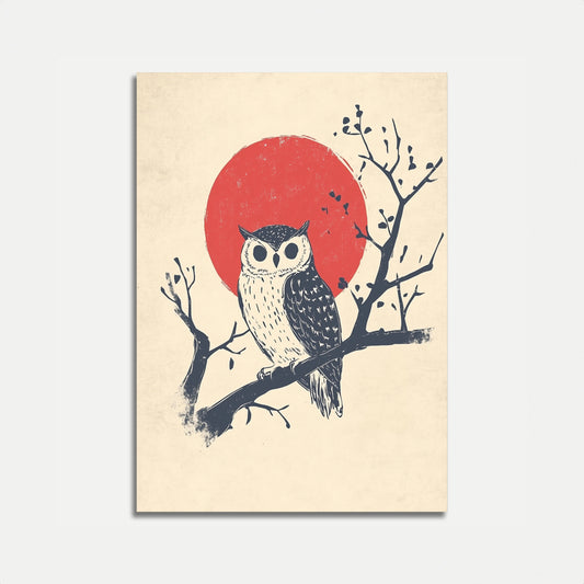 Owl Under Red Moon Poster
