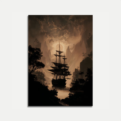 Mystical Pirate Ship Sunset Poster
