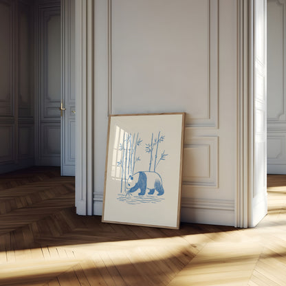 Blue Panda Bamboo Forest Poster