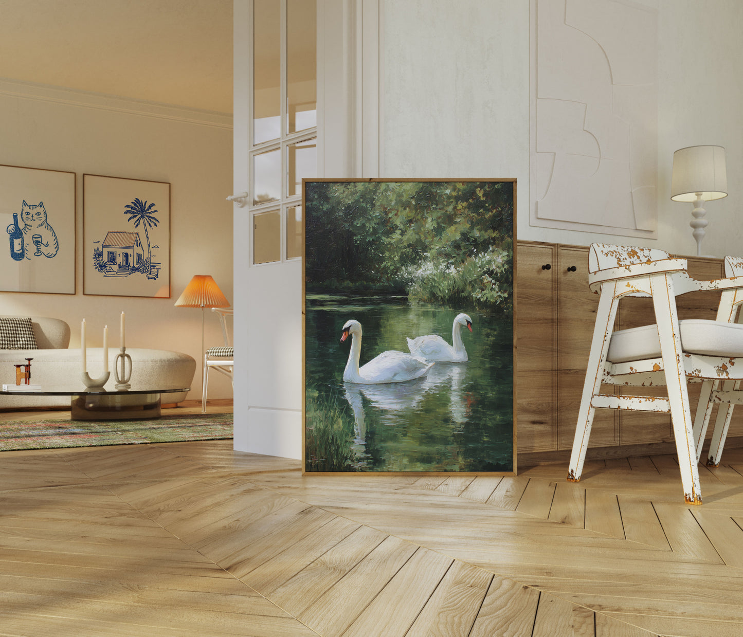 Elegant Swans Lake Scene Poster