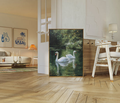 Elegant Swans Lake Scene Poster