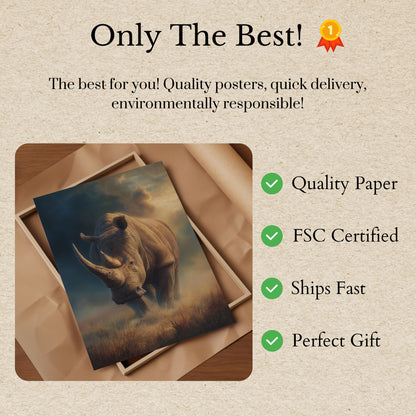 Póster de Majestuoso Rinoceronte en la Naturaleza