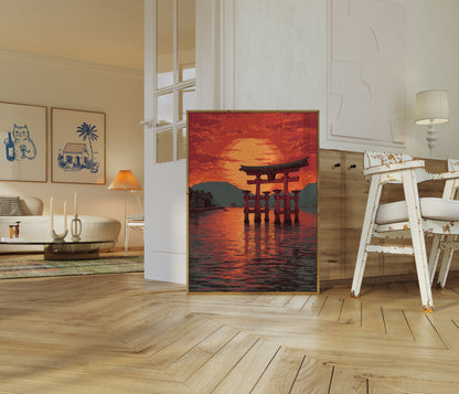 Japanese Torii Gate Sunset Poster