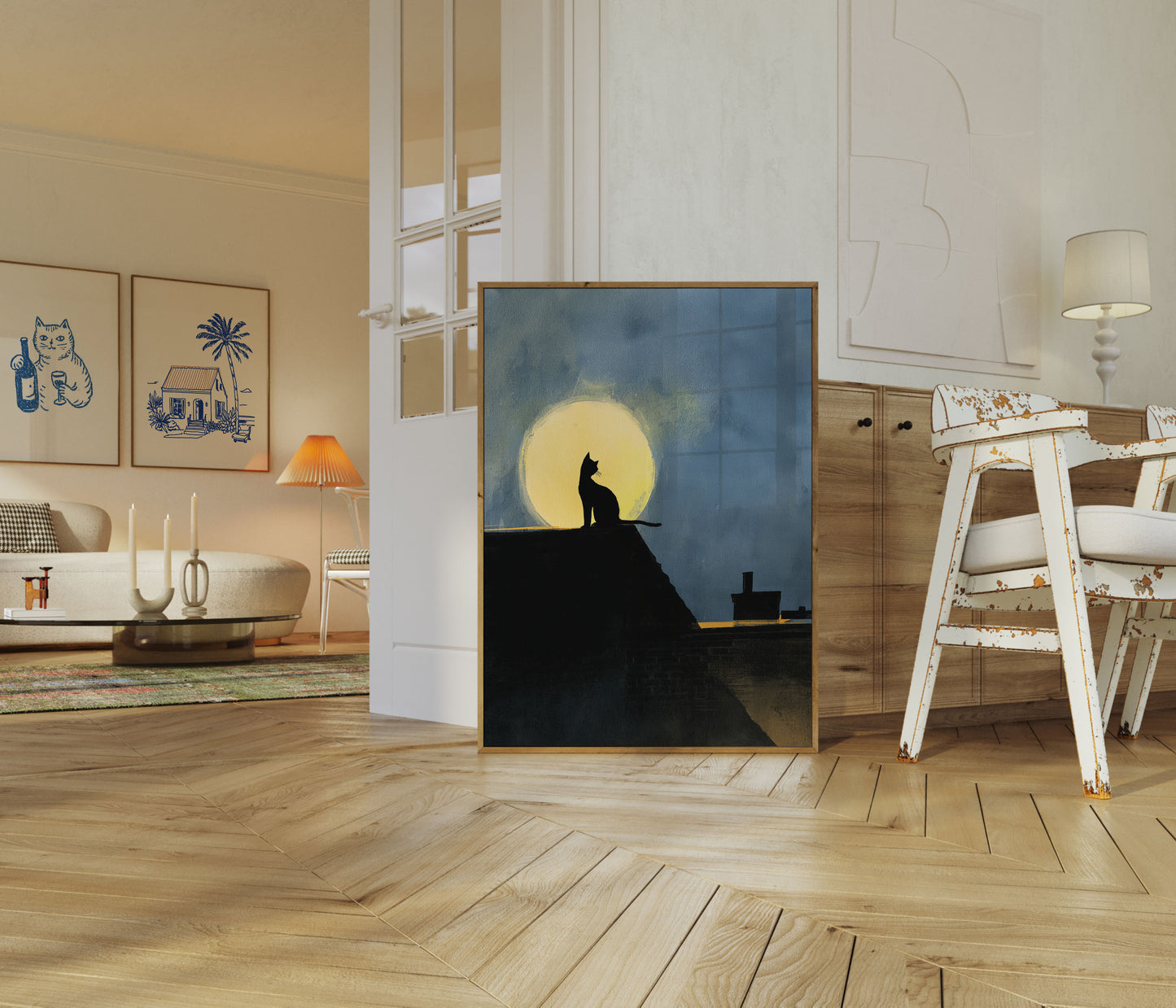 Cat Silhouette Under Moonlight Poster
