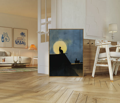 Cat Silhouette Under Moonlight Poster