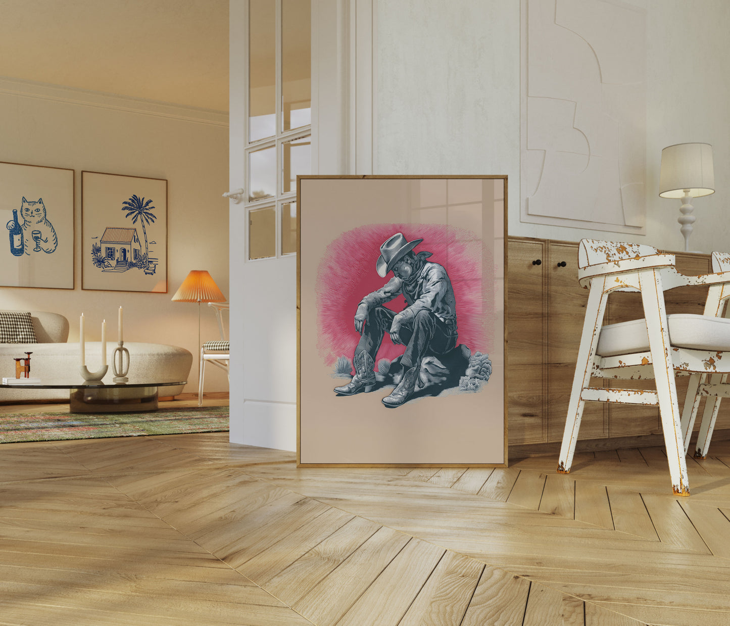 Ensam Cowboy som vilar Affisch