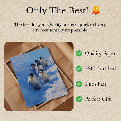 Affiche des Poussins Manchots Empereurs dans la Neige