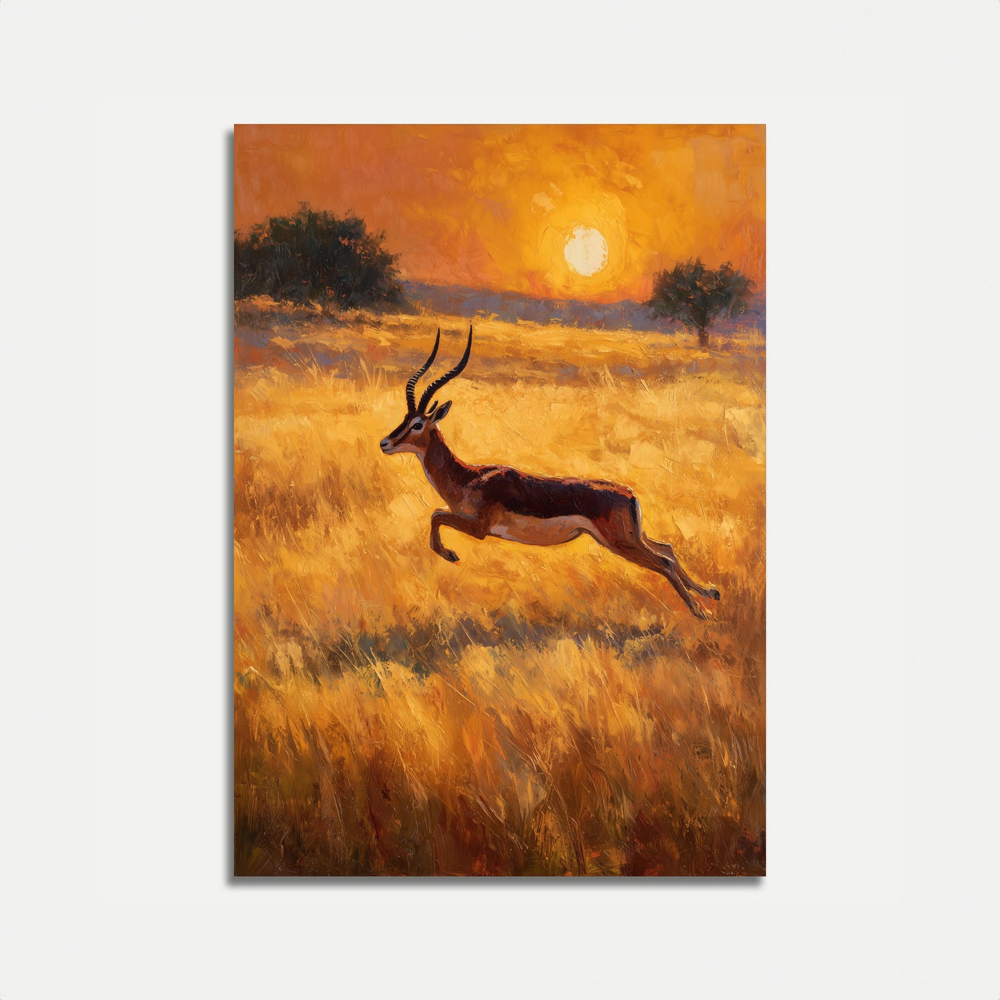 Antilope springt bei Sonnenuntergang Poster