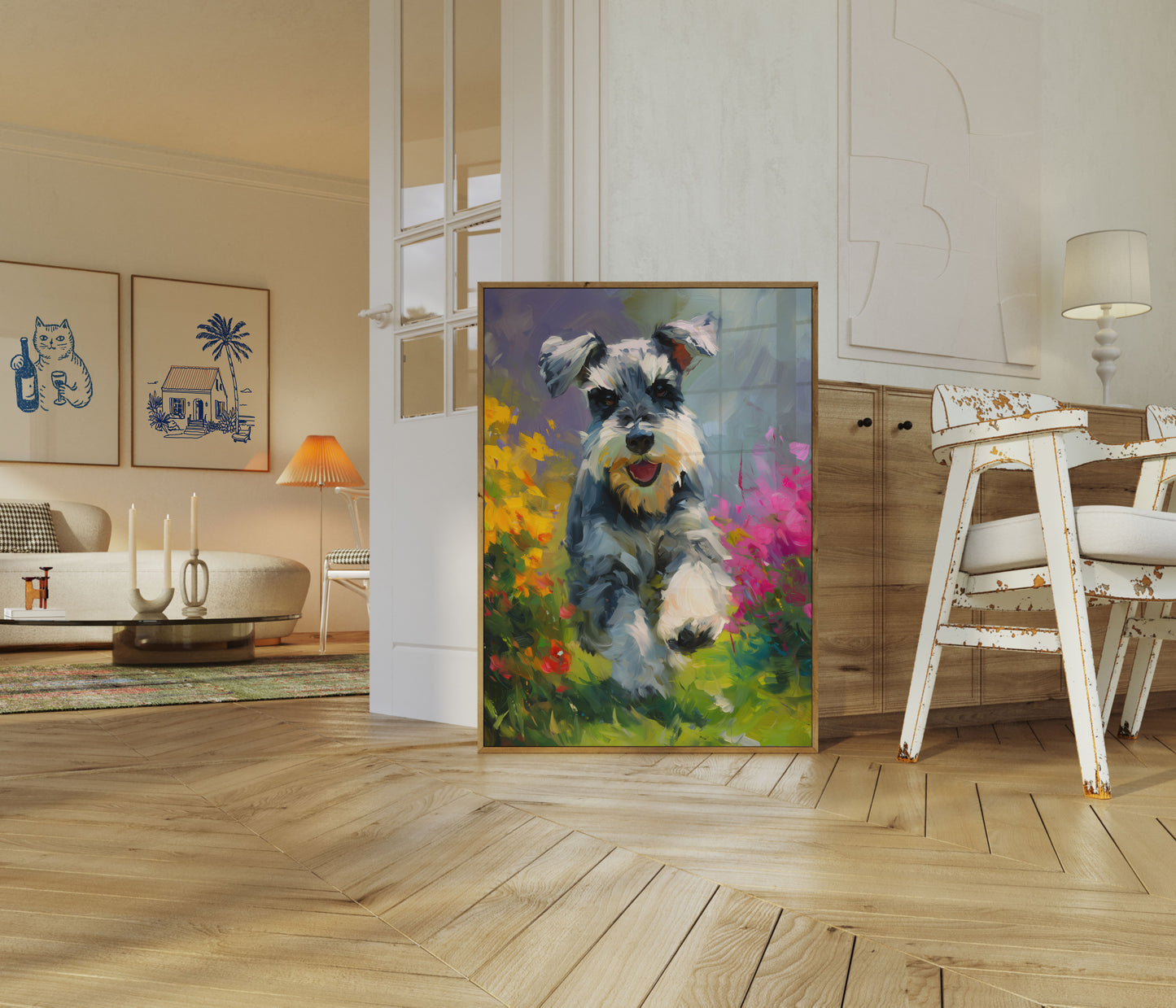 Verspielter Schnauzer Garten Poster