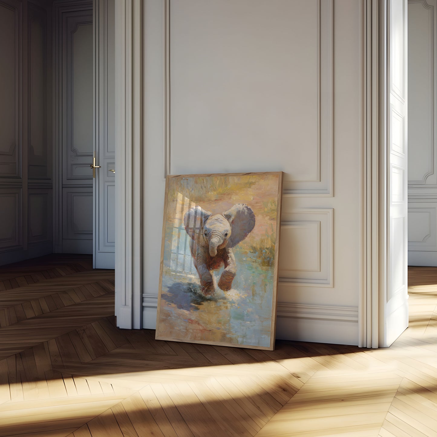 Affiche de Jeune Éléphant Jouant dans l'Eau