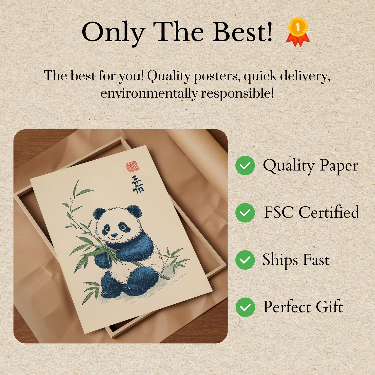 Affiche Panda Mignon avec Bambou