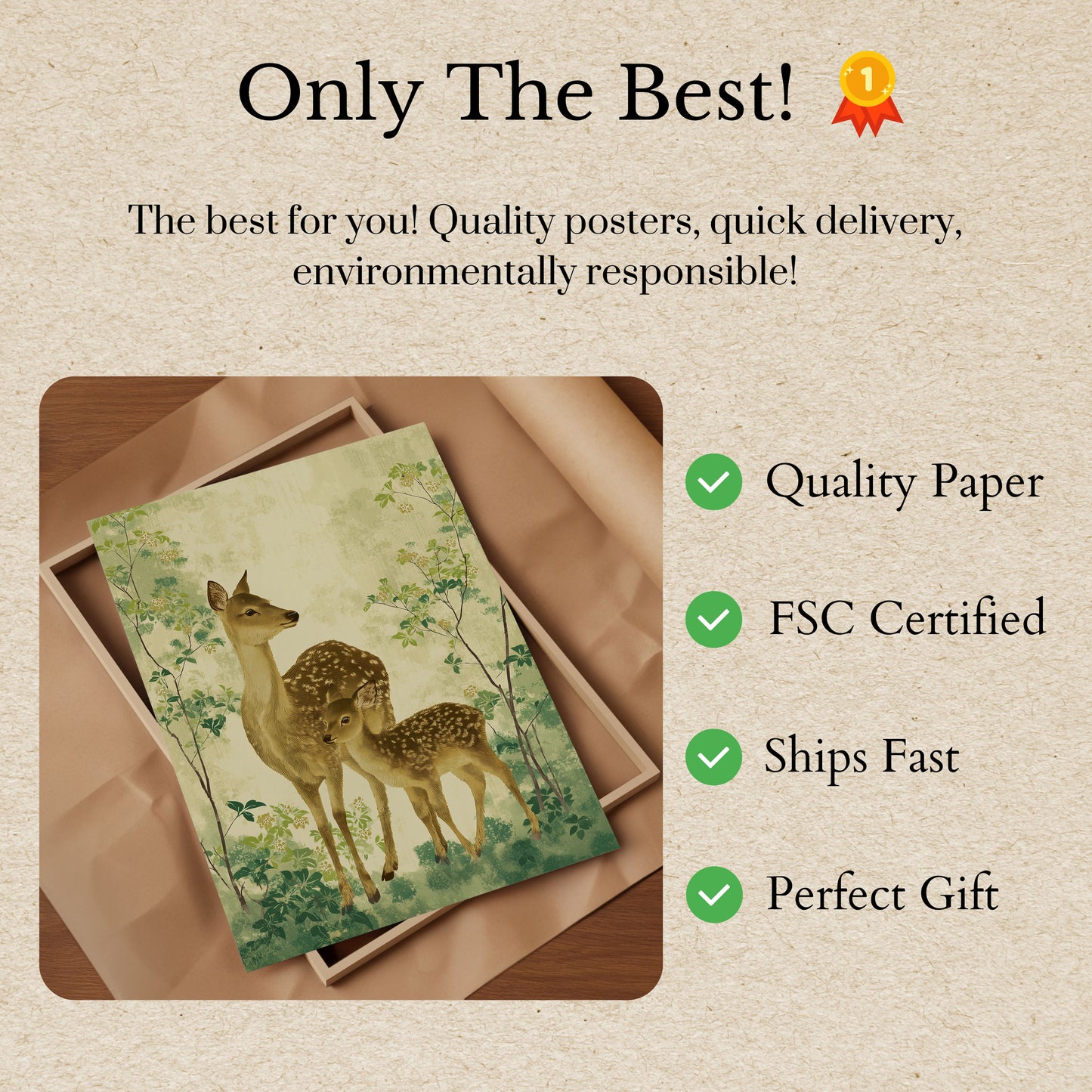 Mutterhirsch und Kitz Waldplakat