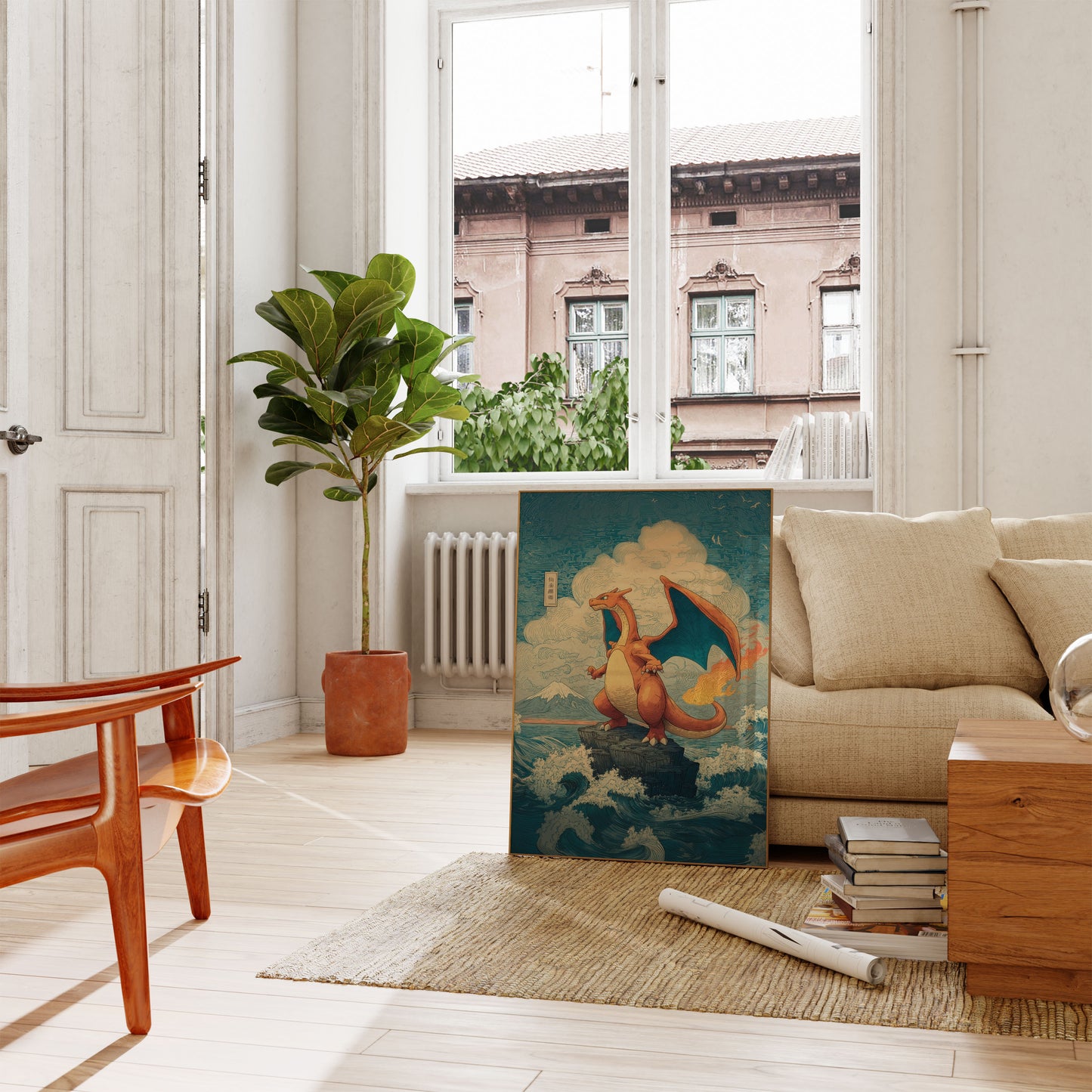 Fiery Dragon Waves Poster