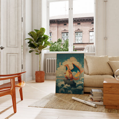 Fiery Dragon Waves Poster