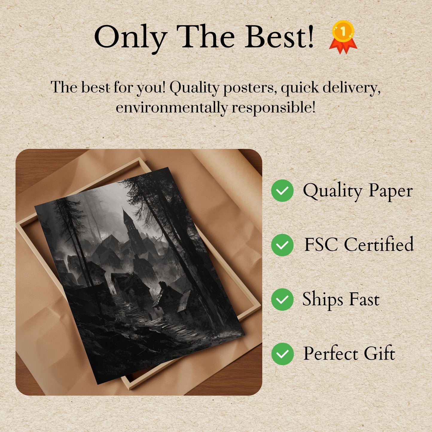 Dark Medieval Forest Village Poster