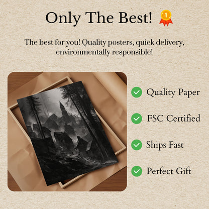 Dark Medieval Forest Village Poster