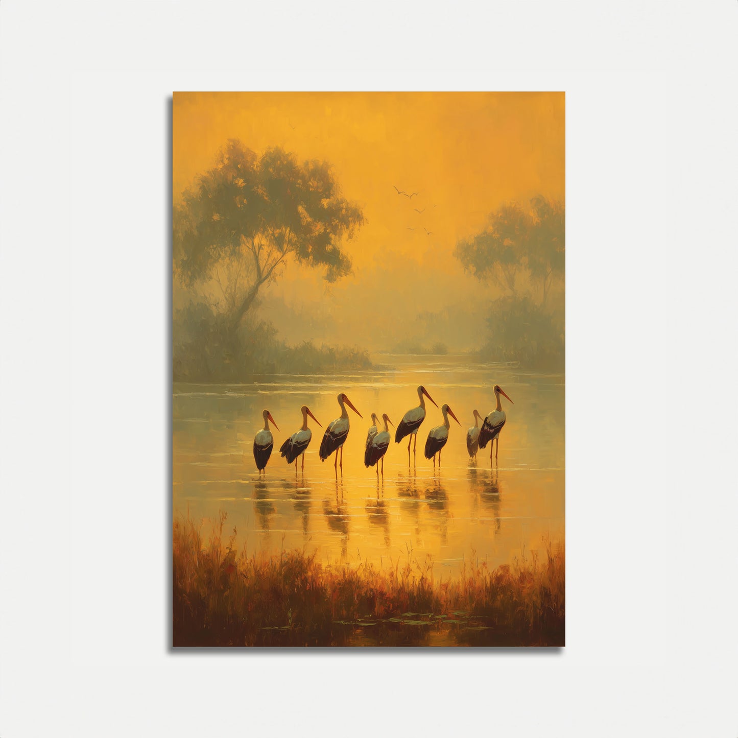 Póster de Cigüeñas al Amanecer Dorado