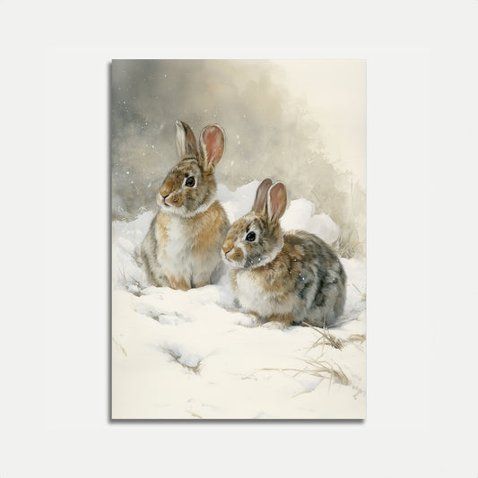 Winter Rabbits in Snow Poster