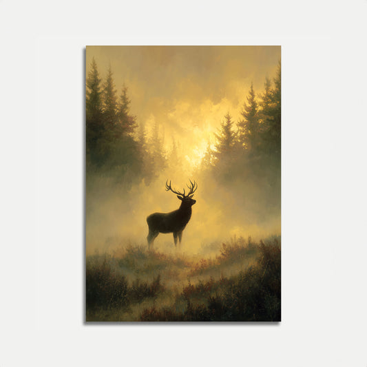Majestätischer Hirsch im goldenen Nebel Poster