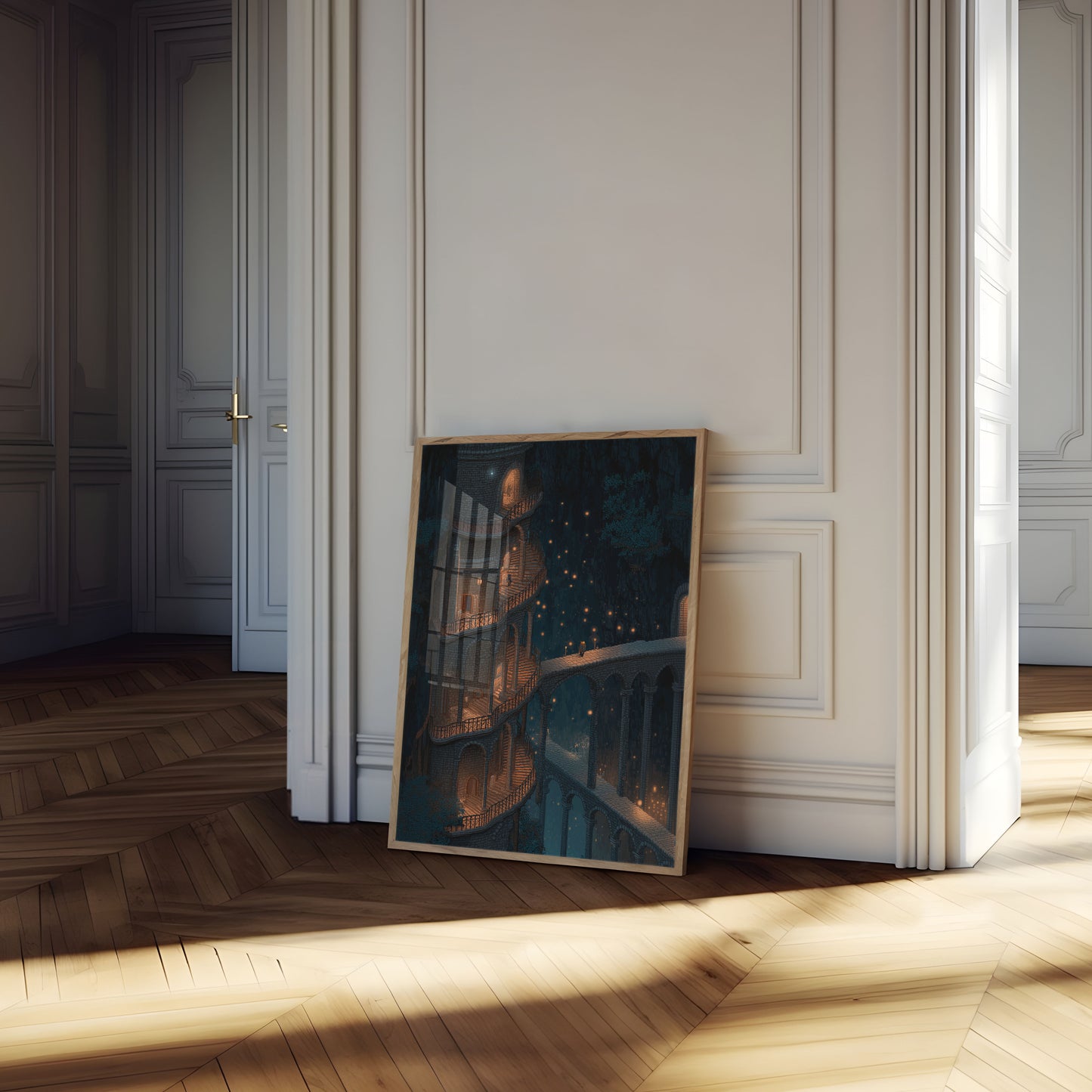 Medieval Tower Night Lights Poster