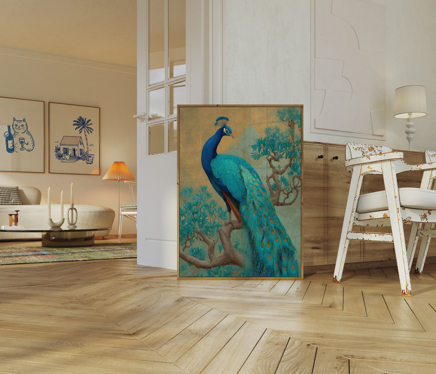 Póster Elegancia de pavo real azul real