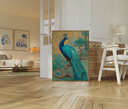 Póster Elegancia de pavo real azul real