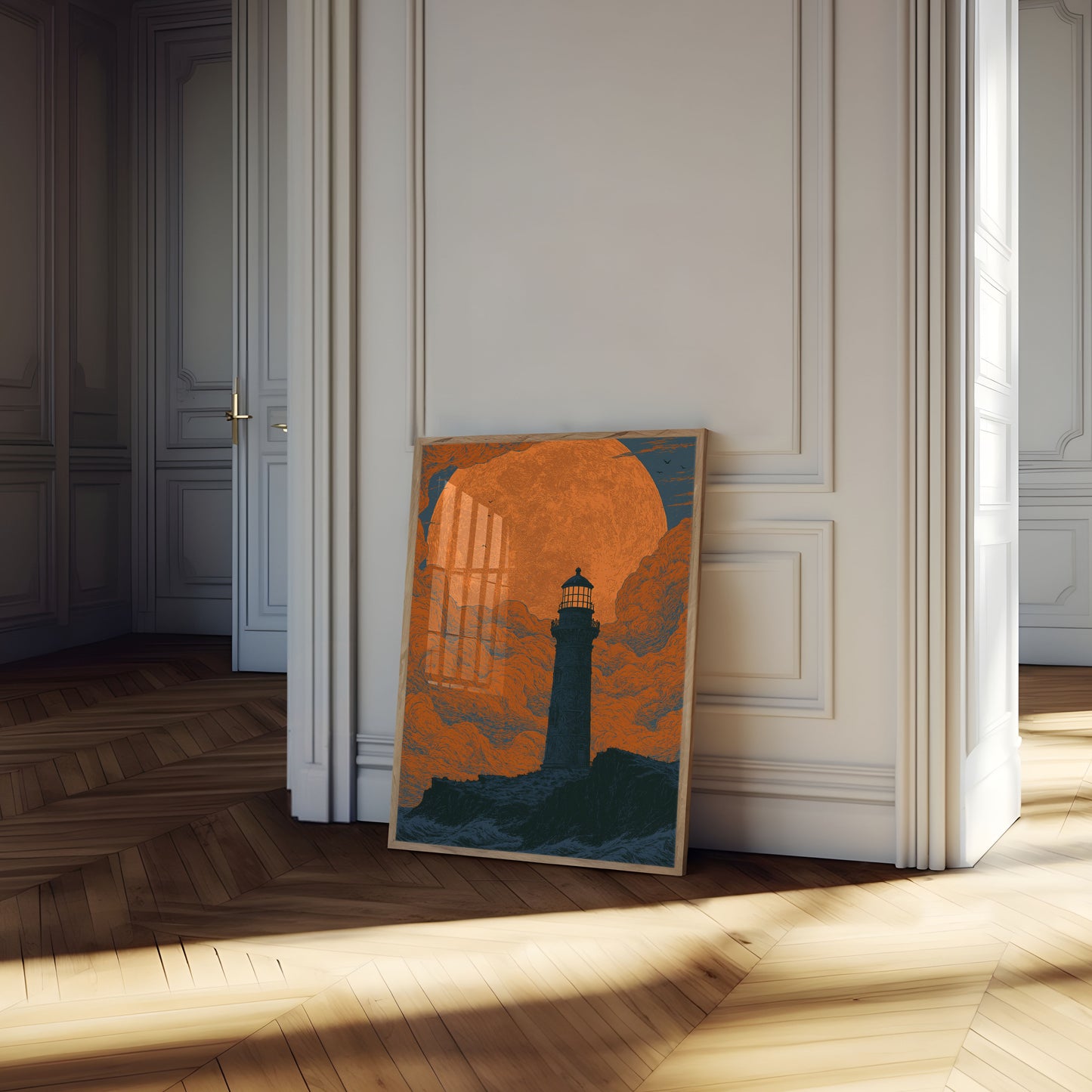Leuchtturm unter dem Erntemond Poster