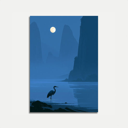 Heron Under Moonlight Poster