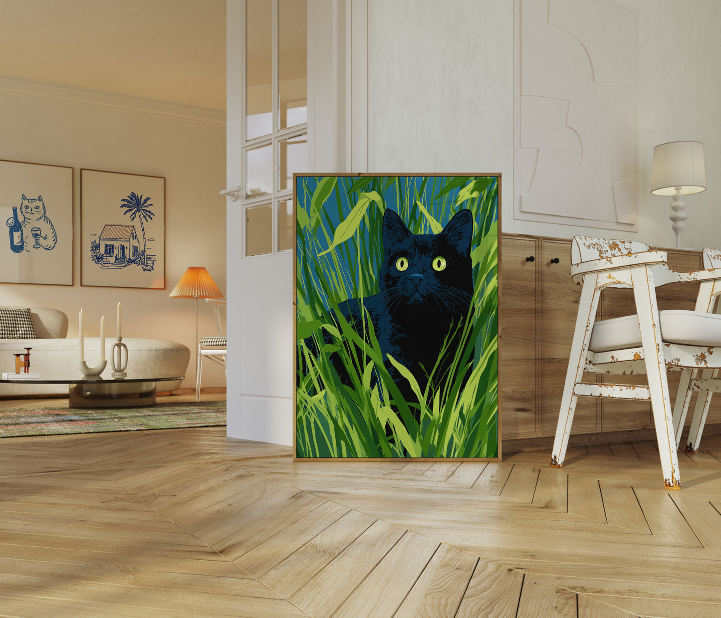 Black Cat in Tall Grass Poster