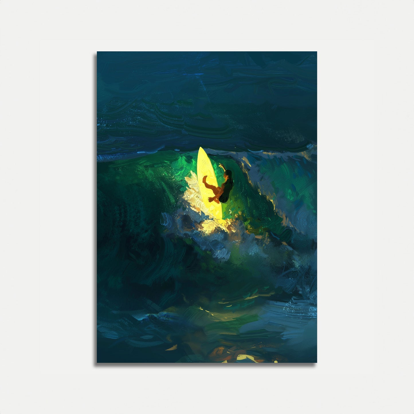 Yellow Surfboard Wave Dance Poster