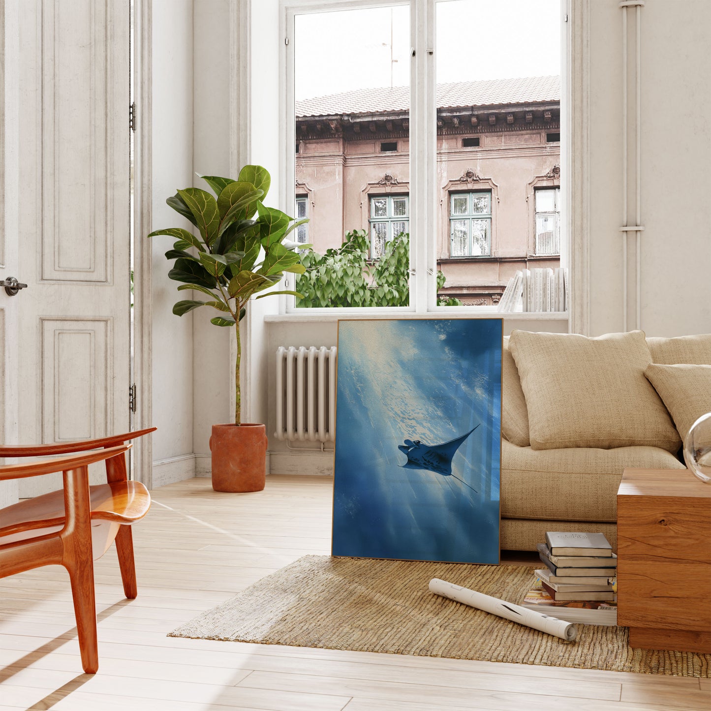 Manta Ray Glijdend Onder Water Poster