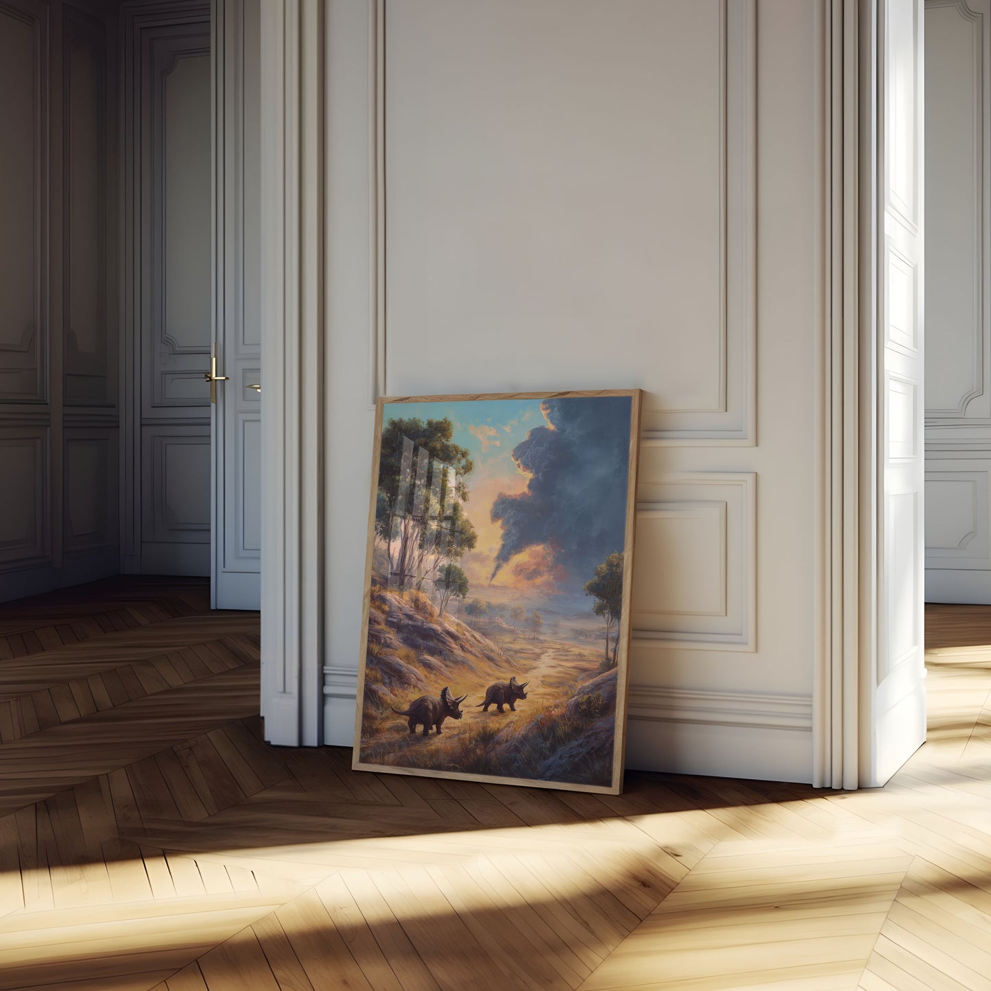 Triceratops Wildfire Landscape Poster