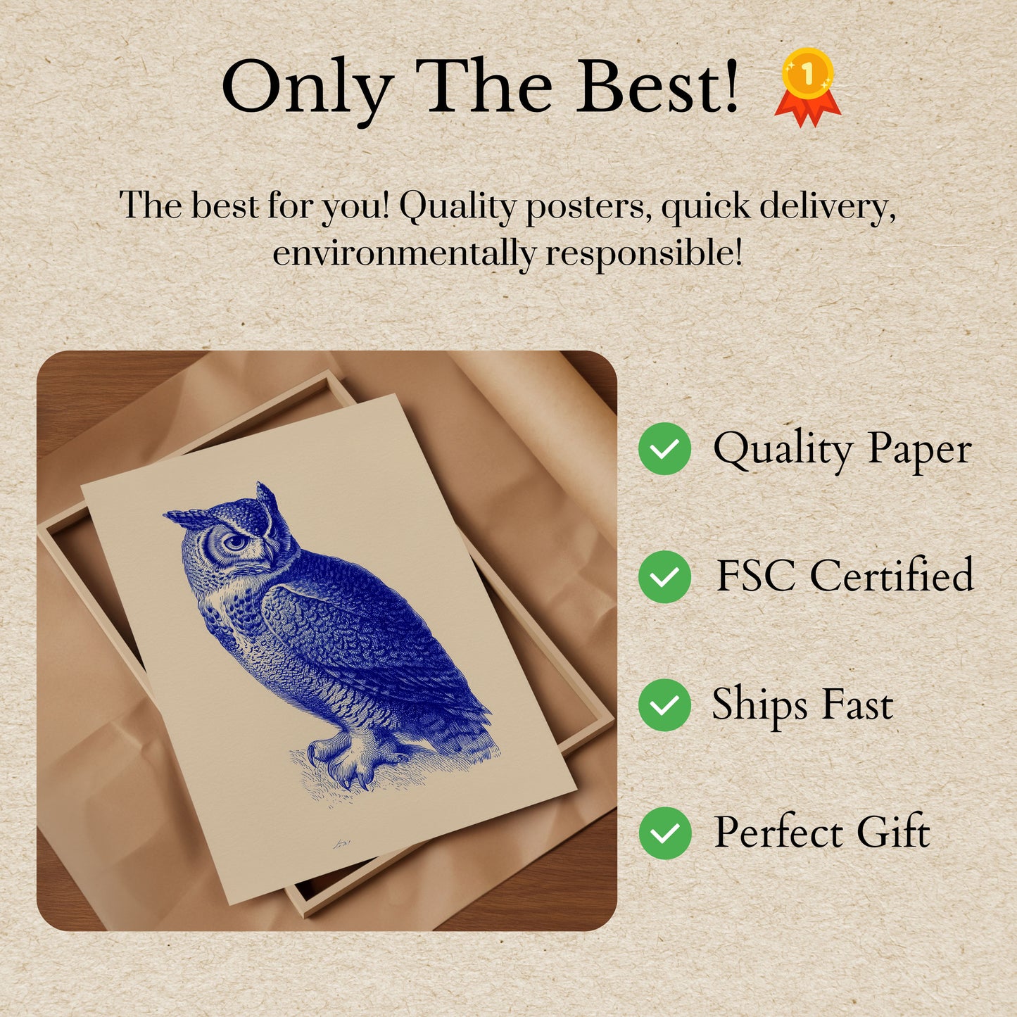 Blue Owl Illustration Poster