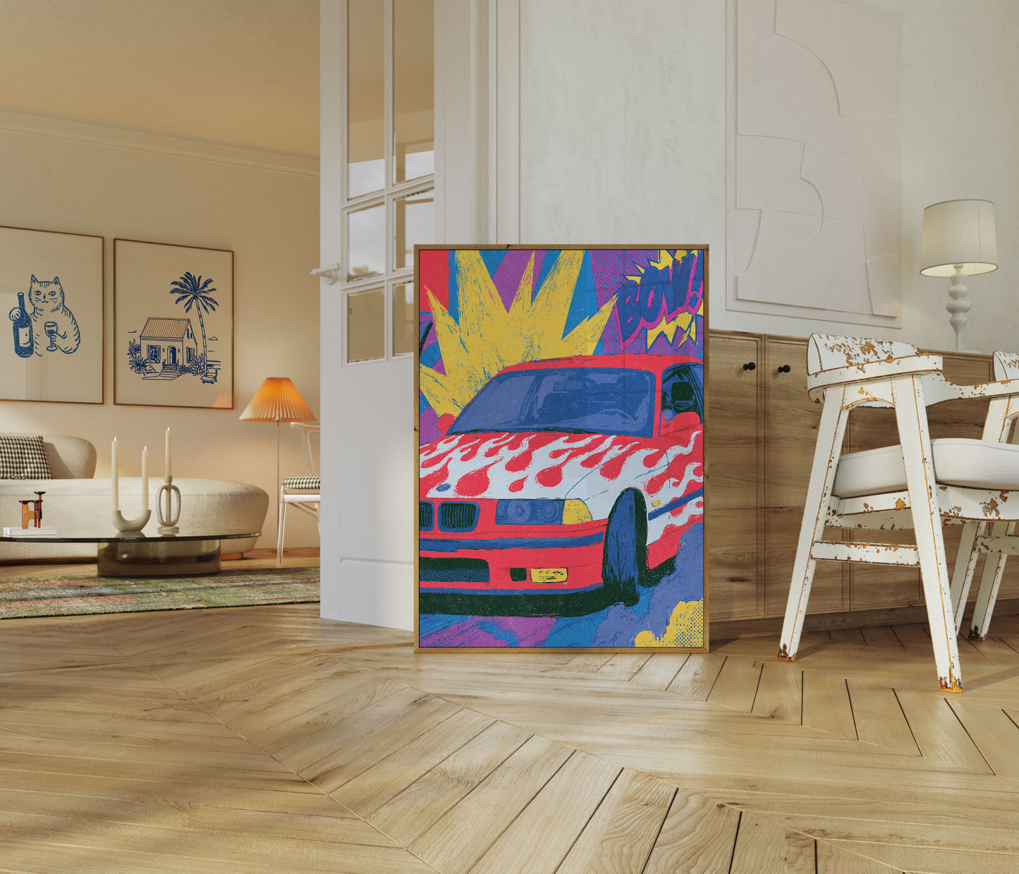 Flaming Race Car Pop Art Plakat