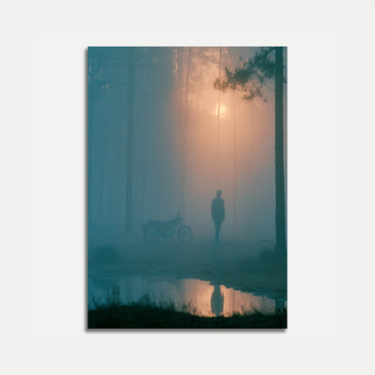 Affiche : Figure solitaire dans une forêt brumeuse