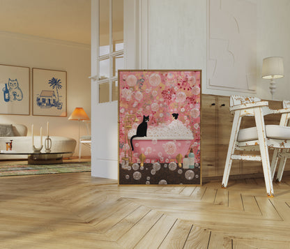 Bubbles and Black Cat Poster