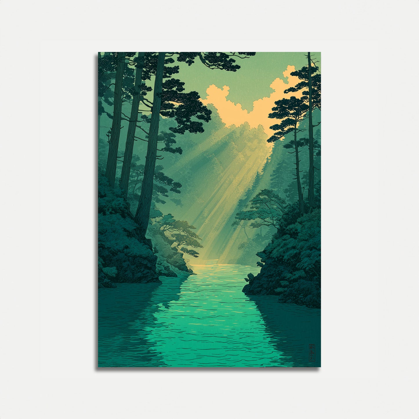 Póster de Luz Solar en un Arroyo del Bosque
