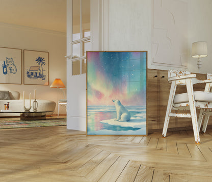 Póster de oso polar con aurora ártica