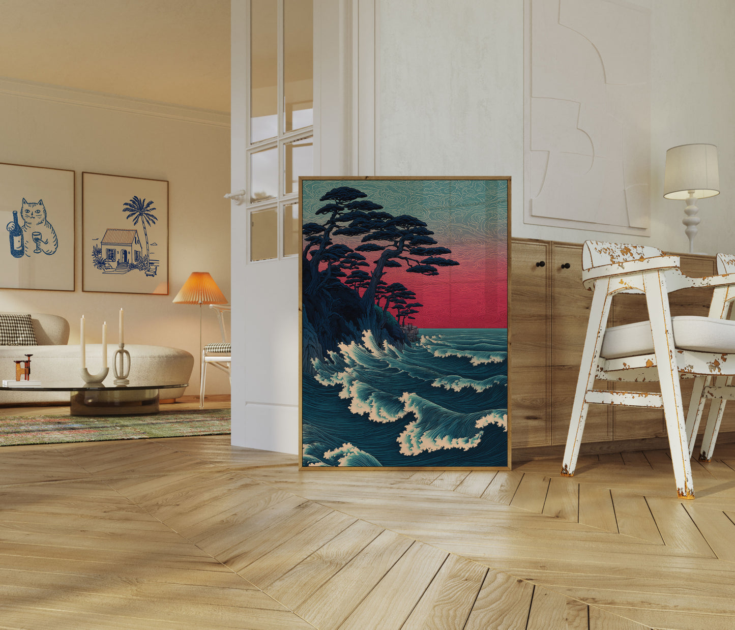 Affiche d'Arbres Côtiers au Coucher du Soleil