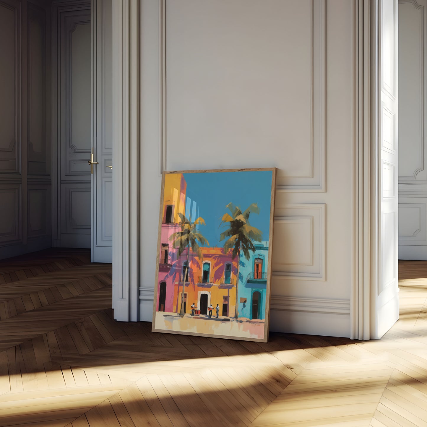 Farverig kolonial arkitektur plakat