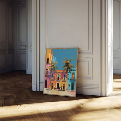 Farverig kolonial arkitektur plakat