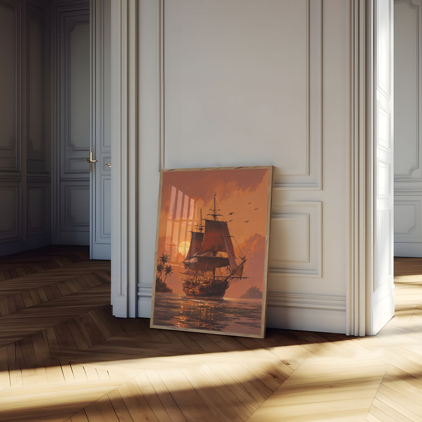 Sunset Pirate Ship Voyage Poster