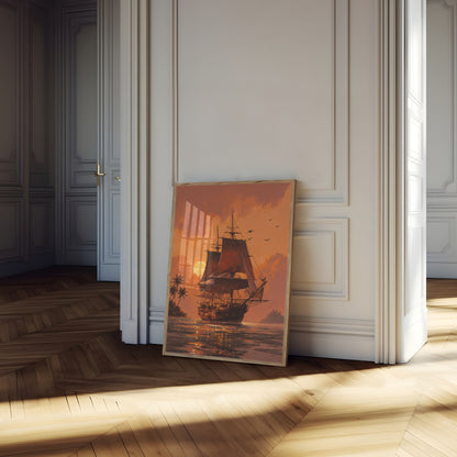 Sunset Pirate Ship Voyage Poster