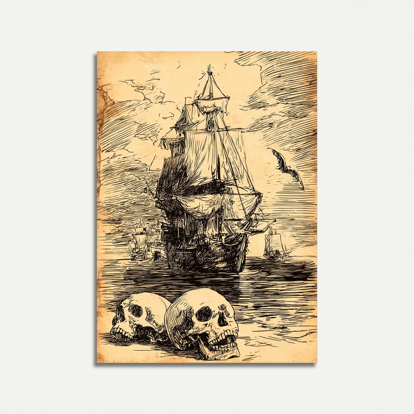 Skull and Ships Pirate Poster