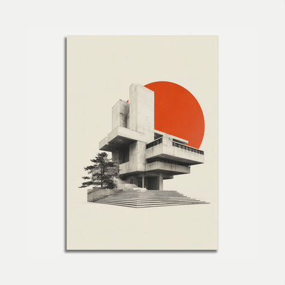 Brutalist Architecture Sunset Poster