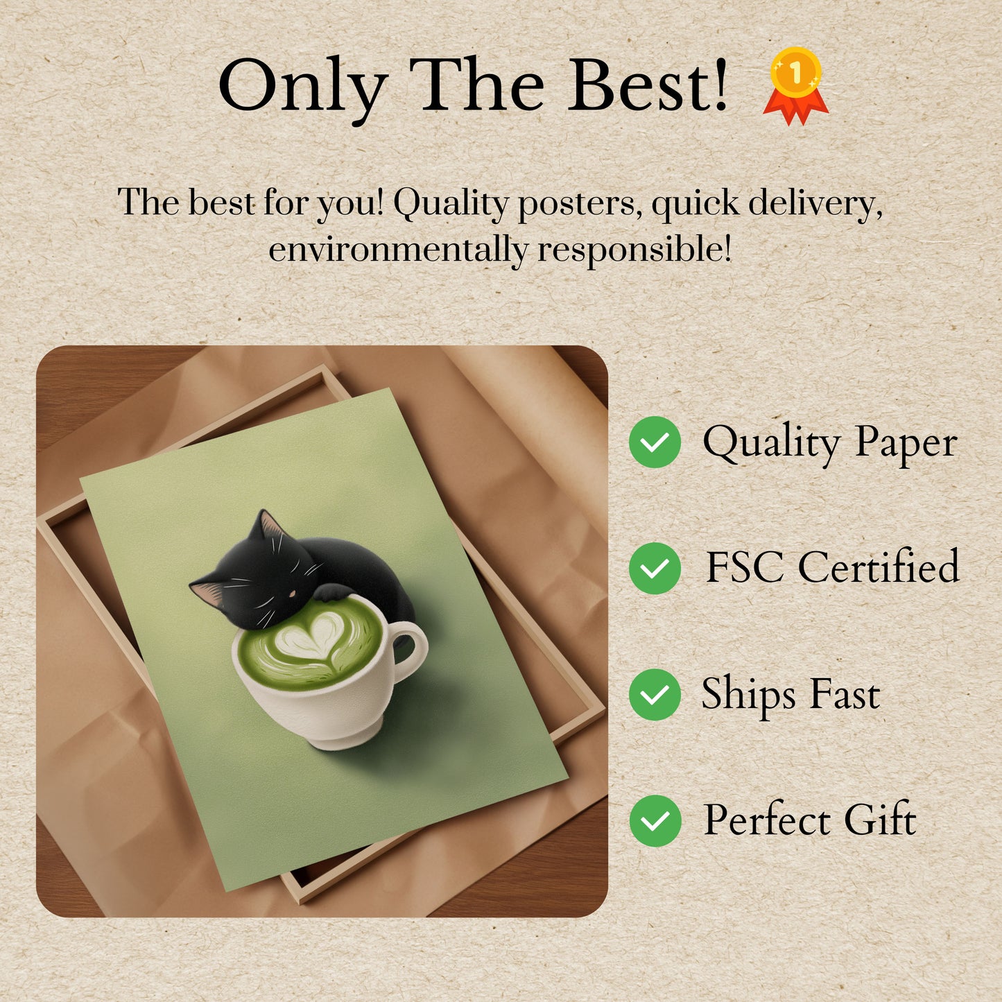 Póster de gato matcha soñoliento